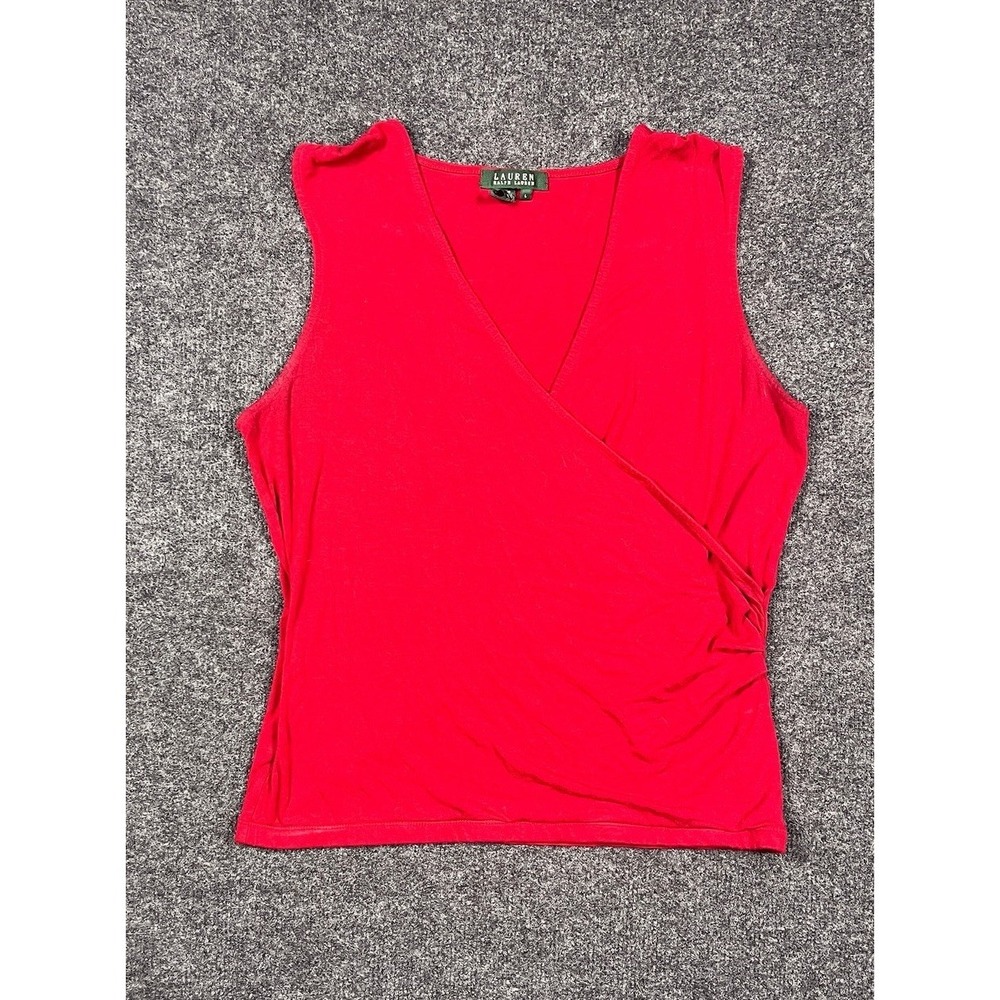 Y2K Ralph Lauren Top V Neck Faux Wrap Red Romantic Career Large